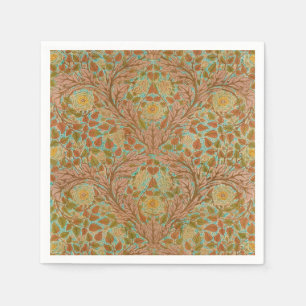 Viktorianischer Terrakotta-Rosen- und Blatt-Botani Serviette