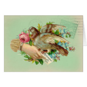 Viktorianischer Valentine-Vogel und Rose,