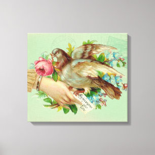 Viktorianischer Valentiner Vogel und Rose Leinwanddruck