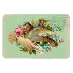Viktorianischer Valentinsgruß Vogel und Rose Magnet