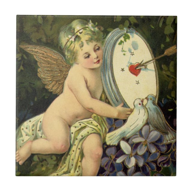 Viktorianischer Valentinstag, Vintage Engel Liebes Fliese (Vorderseite)