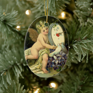 Viktorianischer Valentinstag, Vintage Engel Liebes Keramik Ornament