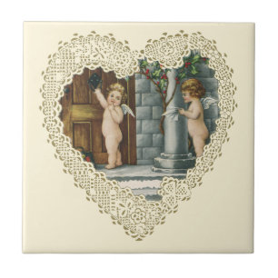 Viktorianischer Valentinstag, Vintage-Engel mit Br Fliese