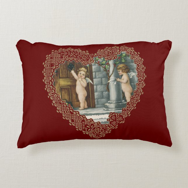 Viktorianischer Valentinstag, Vintage Engel w Lett Zierkissen (Vorderseite)