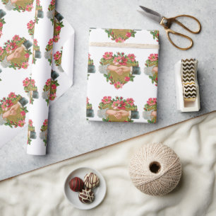 Viktorianischer Valentinstag, Vintage-Hände mit Bl Geschenkpapier