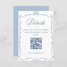 Viktorianischer Verzierter Blue Wedding Details QR Begleitkarte