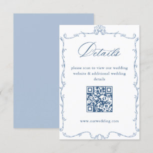 Viktorianischer Verzierter Blue Wedding Details QR Begleitkarte