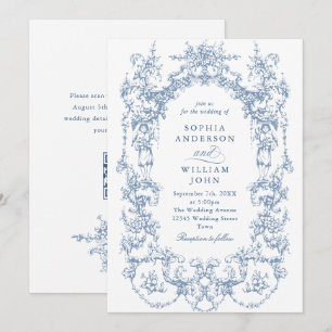Viktorianischer Verzierter Blumendusty Blue QR Cod Einladung