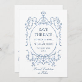 Viktorianischer Verzierter Blumendusty Blue Weddin Save The Date