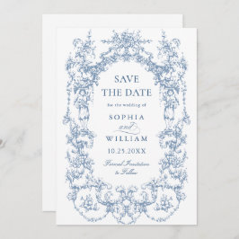 Viktorianischer Verzierter Blumendusty Blue Weddin Save The Date