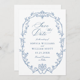 Viktorianischer Verzierter Blumendusty Blue Weddin Save The Date