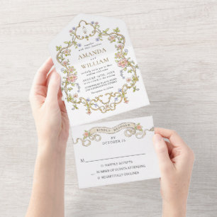 Viktorianischer verzierter Blumenrahmen Hochzeit All In One Einladung