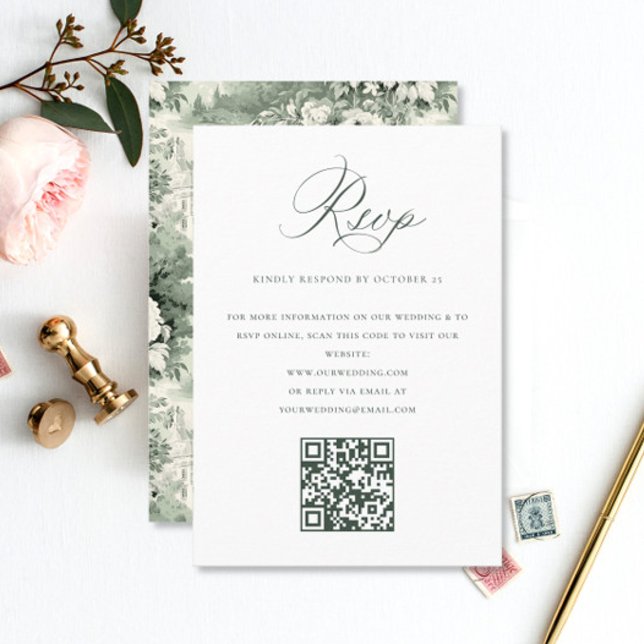 Viktorianischer Verzierter Grace Floral Sage QR Co RSVP Karte (Von Creator hochgeladen)
