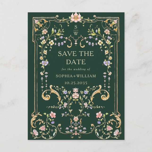 Viktorianischer Verzierter Rahmen Hochzeitsszenari Postkarte (Vorderseite)