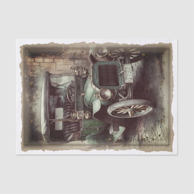 Viktorianischer Vintage Car Decoupage Seidenpapier (Vorderseite)