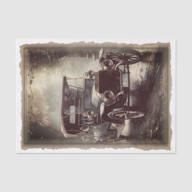 Viktorianischer Vintage Car Decoupage Seidenpapier (Vorderseite)