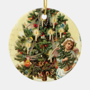 Viktorianischer Vintage-Engel-Weihnachtsbaumschmuc Keramik Ornament