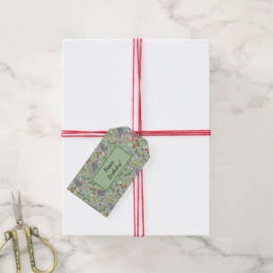 Viktorianischer Vintage-Hase Kaninchen Beeren Gart Geschenkanhänger