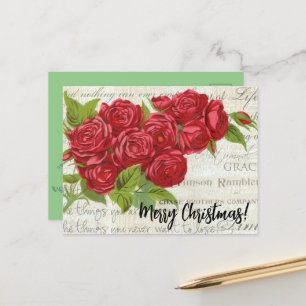 Viktorianischer Vintage-Weihnachts-Rot-Rosenstrauß Feiertagspostkarte