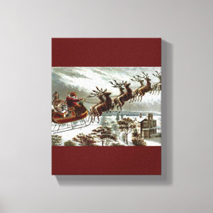 Viktorianischer Vintage-Weihnachtsmann-Rentier-Sch Leinwanddruck