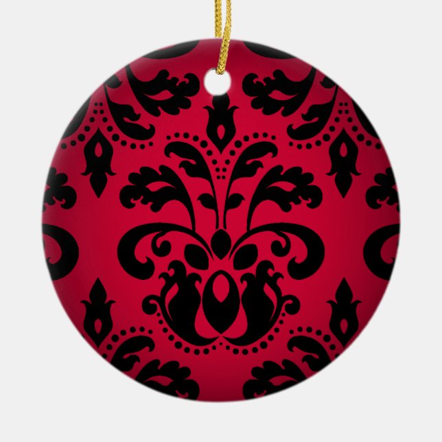 Viktorianischer Vintager Damast aus schwarz und ro Keramik Ornament (Vorne)
