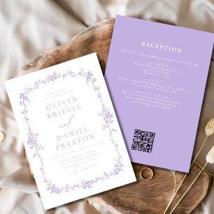 Viktorianischer Vintager QR Code Lilac Lila Weddin Einladung