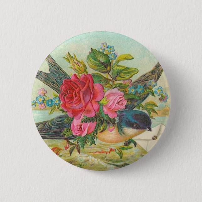 Viktorianischer Vogelknopf Button (Vorderseite)