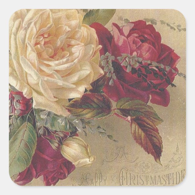 Viktorianischer Weihnachtsaufkleber für Rose Quadratischer Aufkleber (Vorderseite)