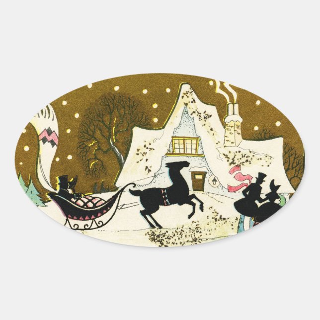 Viktorianischer Weihnachtsaufkleber Ovaler Aufkleber (Vorderseite)