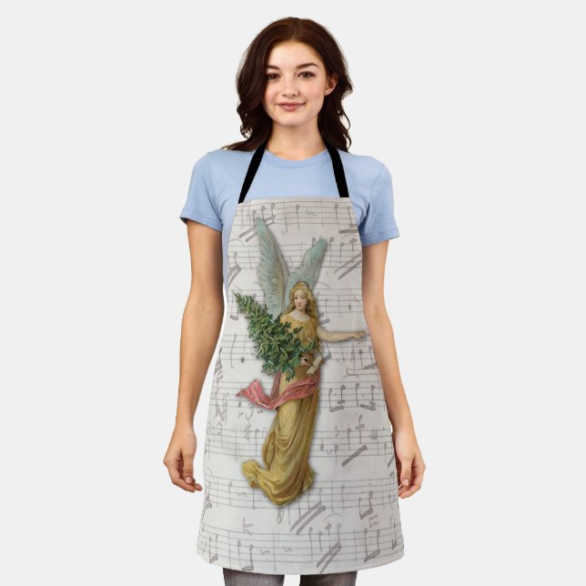 Viktorianischer Weihnachtsbaum Angel Antique Music Schürze (Getragen)