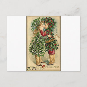 Viktorianischer Weihnachtskiss Retro Vintager Urla Feiertagspostkarte
