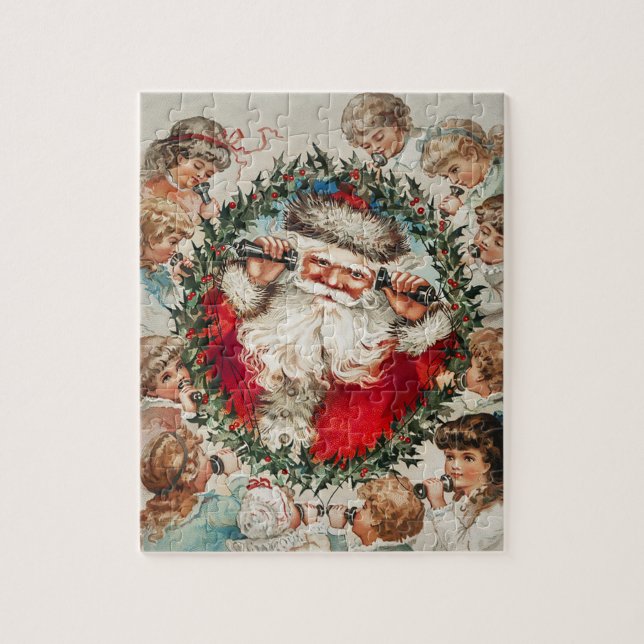 Viktorianischer Weihnachtsmann am Telefon mit Kind Puzzle (Vertikal)