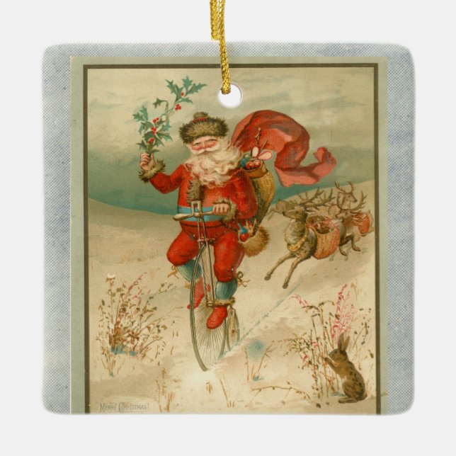 Viktorianischer Weihnachtsmann auf dem Rad Keramikornament (Vorderseite)
