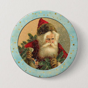 Viktorianischer Weihnachtsmann - Hell-Türkis-Rand Button