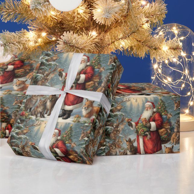 Viktorianischer Weihnachtsmann mit anwesenden Tier Geschenkpapier (Feiertage)