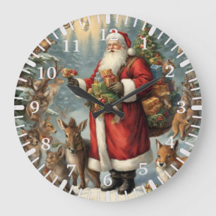 Viktorianischer Weihnachtsmann mit anwesenden Tier Große Wanduhr