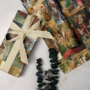 Viktorianischer Weihnachtsmann mit Kindern Collage Geschenkpapier