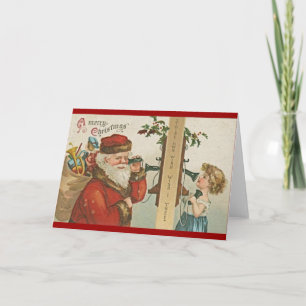 Viktorianischer Weihnachtsmann mit Telefon Feiertagskarte