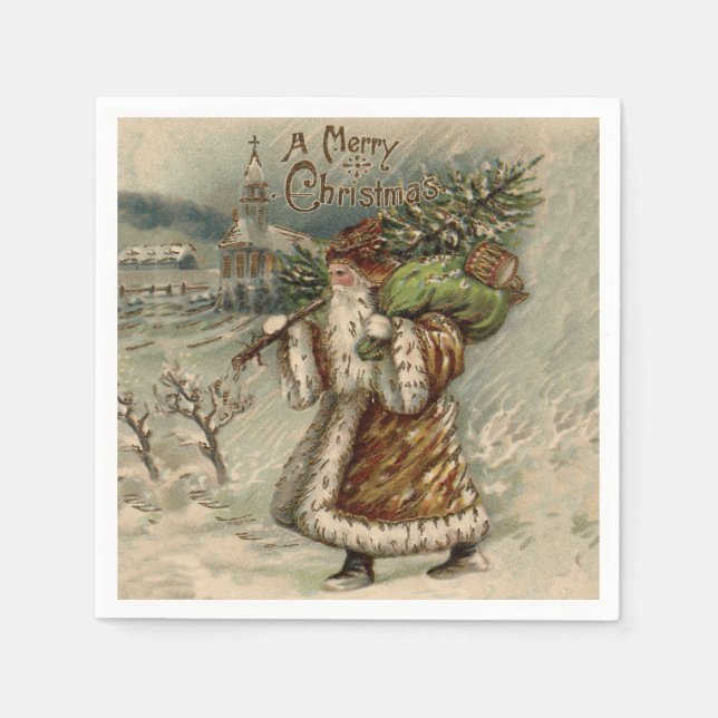 Viktorianischer Weihnachtsmann mit Weihnachtsbaum Serviette (Vorderseite)