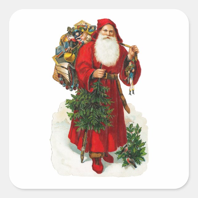 Viktorianischer Weihnachtsmann Quadratischer Aufkleber (Vorderseite)