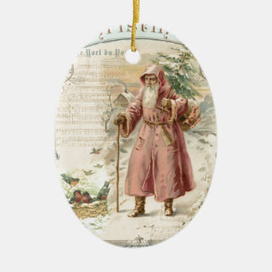 Viktorianischer Weihnachtsmann Rosa Bäume Vögel  Keramikornament