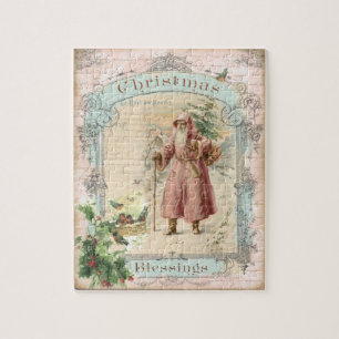 Viktorianischer Weihnachtsmann Rosa Bäume Vögel  Puzzle