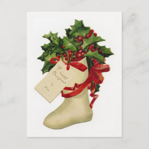 Viktorianischer Weihnachtsmann und Holly Postcard Feiertagspostkarte