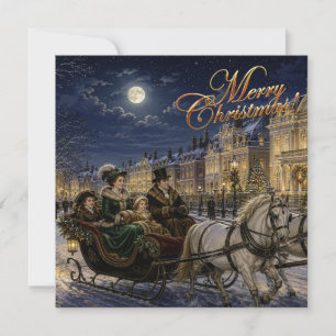 Viktorianischer Weihnachtsschlittenritt im Mondlic Feiertagskarte