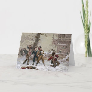 Viktorianischer Weihnachtsschneeballkampf Feiertagskarte