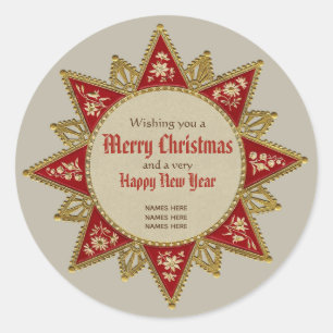 Viktorianischer Weihnachtsstern Goldene Ornamente Runder Aufkleber