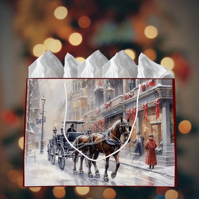 Viktorianischer Weihnachtsurlaub in Aquarell Große Geschenktüte (Von Creator hochgeladen)