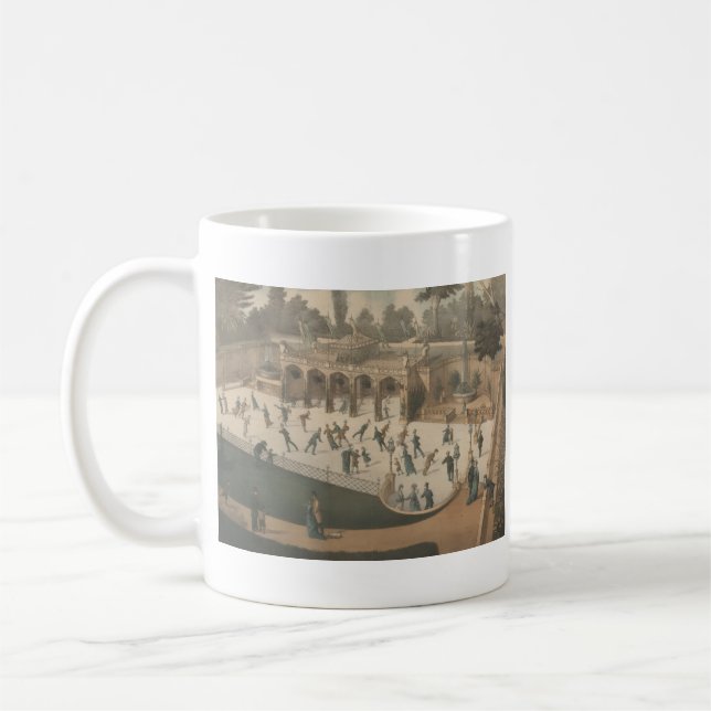 Viktorianischer Winter-Eislauf-Lithographie Kaffeetasse (Links)