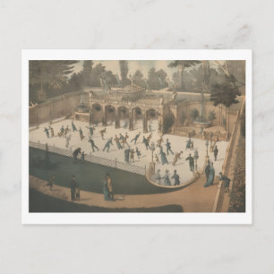 Viktorianischer Winter-Eislauf-Lithographie Postkarte
