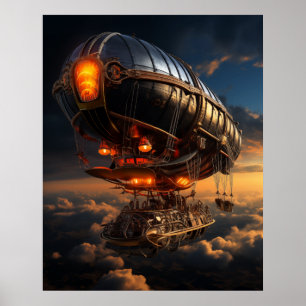 Viktorianischer Zeppelin-Sonnenuntergang: Steampun Poster
